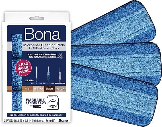 Three Bona washable microfiber cleaning pads